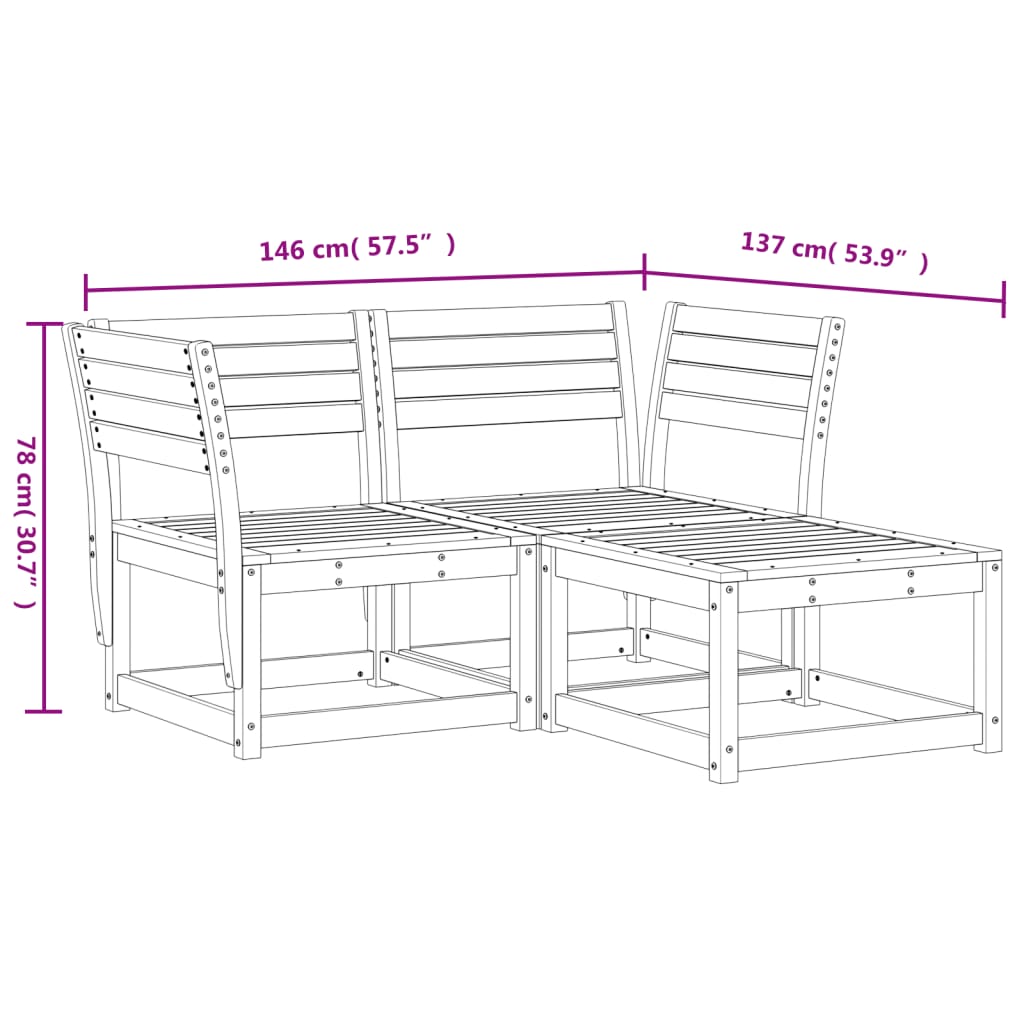 Set Divani da Giardino 3 pz in Legno Massello di Pino | homemem39