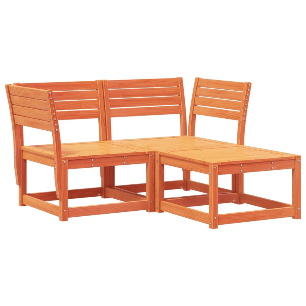 Set Divani da Giardino 3 pz Marrone Cera Legno Massello Pino | homemem39