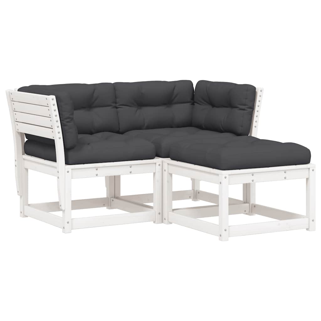 Set Divani Giardino 3 pz con Cuscini Bianco Legno Massello Pino | homemem39