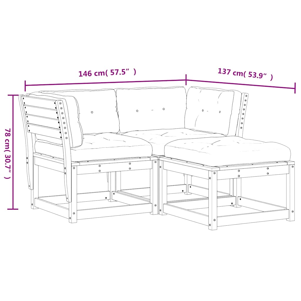Set Divani Giardino 3 pz con Cuscini Bianco Legno Massello Pino | homemem39