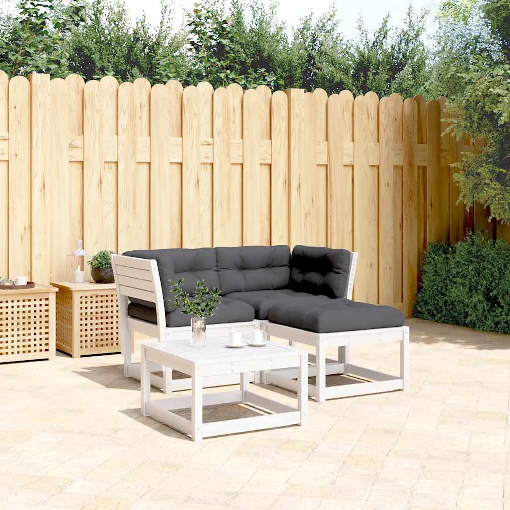 Set Divani Giardino 3 pz con Cuscini Bianco Legno Massello Pino | homemem39