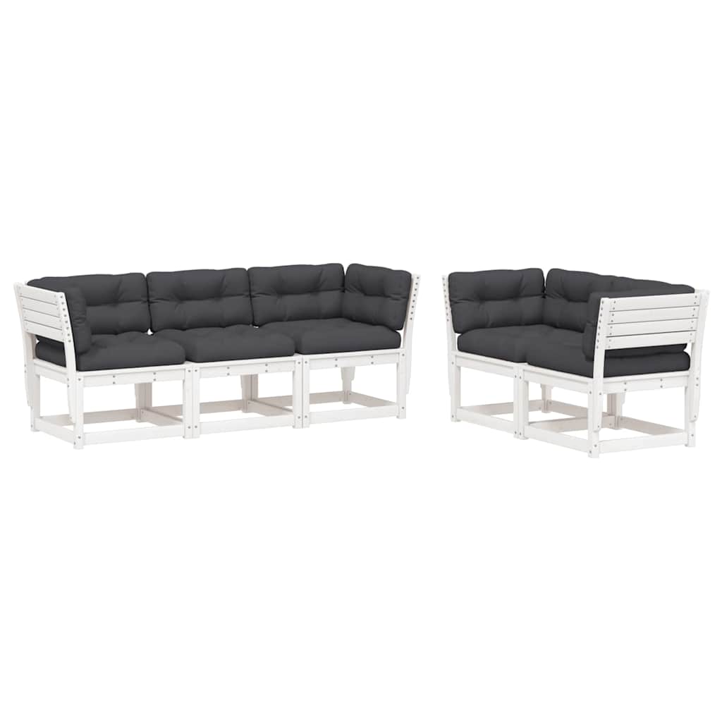 Set Divani Giardino 5pz con Cuscini Bianco Legno Massello Pino | homemem39