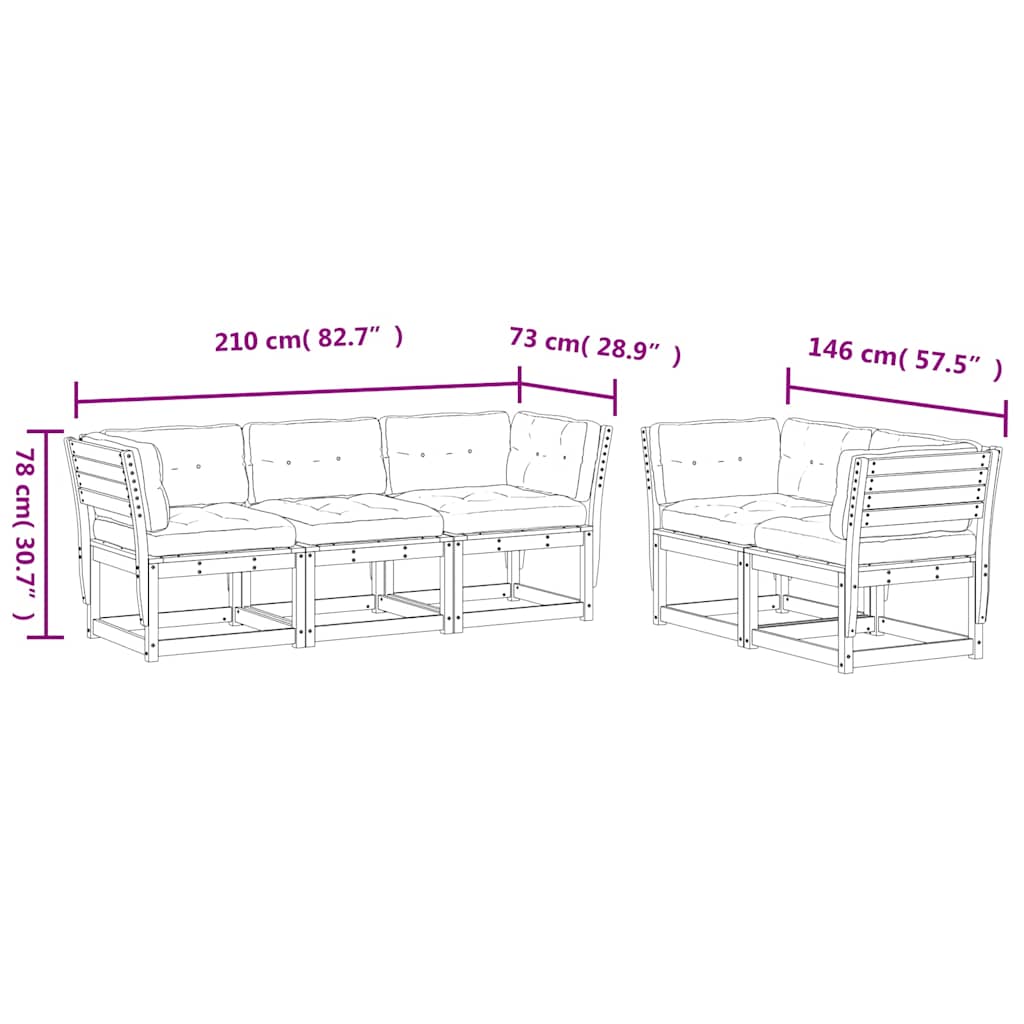 Set Divani Giardino 5pz con Cuscini Bianco Legno Massello Pino | homemem39