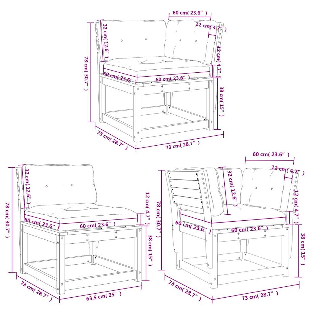 Set Divani Giardino 5pz con Cuscini Bianco Legno Massello Pino | homemem39