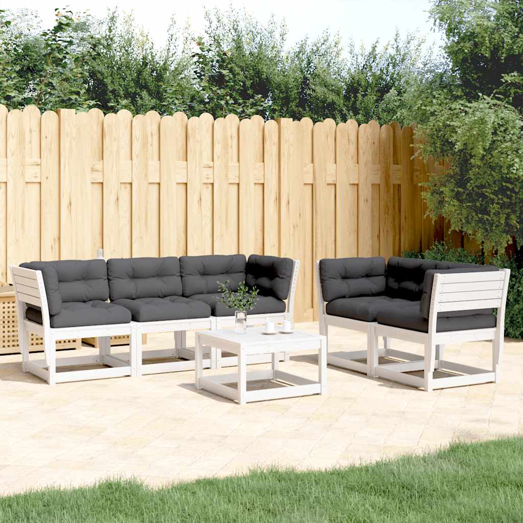 Set Divani Giardino 5pz con Cuscini Bianco Legno Massello Pino | homemem39