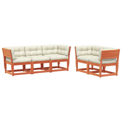 Set Divani Giardino 5pz con Cuscini Marrone Cera Massello Pino - homemem39