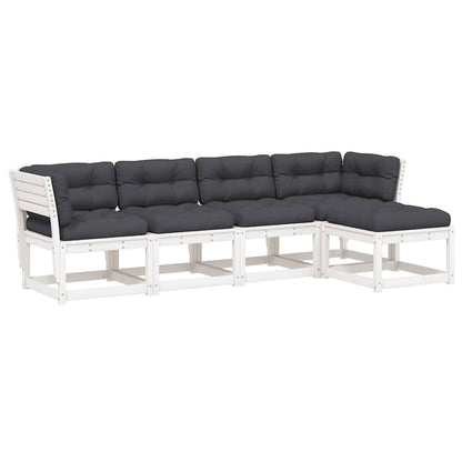Set Divani Giardino 5pz con Cuscini Bianco Legno Massello Pino | homemem39