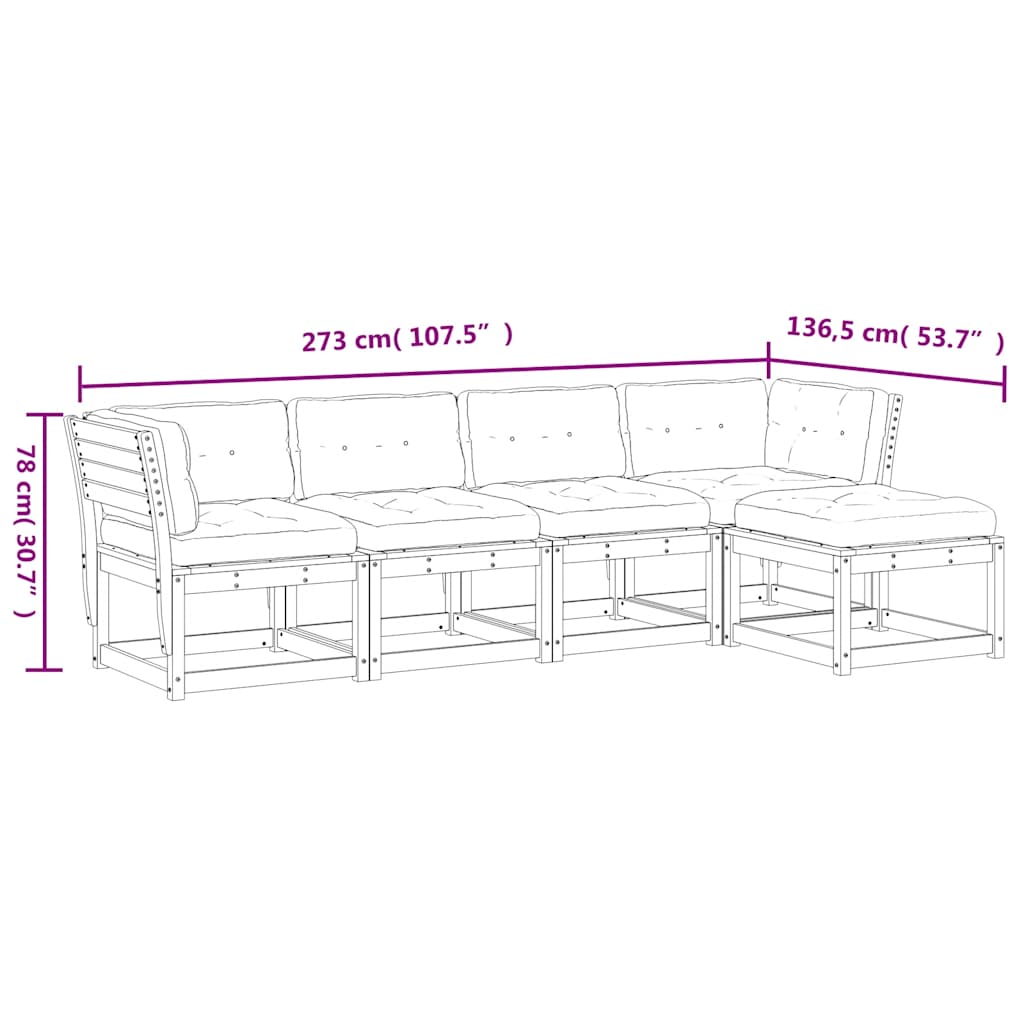 Set Divani Giardino 5pz con Cuscini Bianco Legno Massello Pino | homemem39