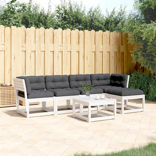 Set Divani Giardino 5pz con Cuscini Bianco Legno Massello Pino - homemem39