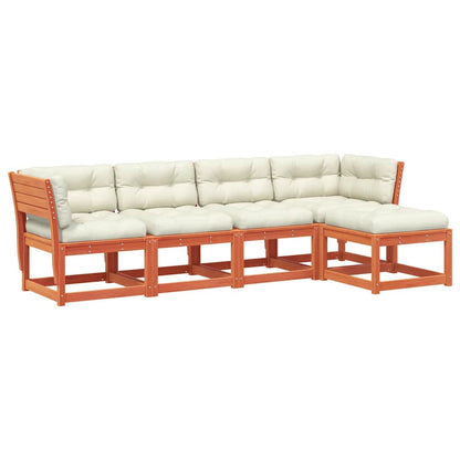 Set Divani Giardino 5pz con Cuscini Marrone Cera Massello Pino | homemem39