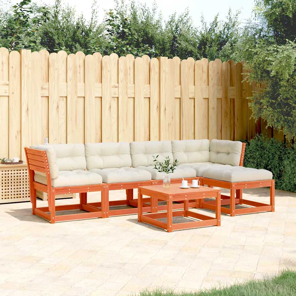 Set Divani Giardino 5pz con Cuscini Marrone Cera Massello Pino | homemem39