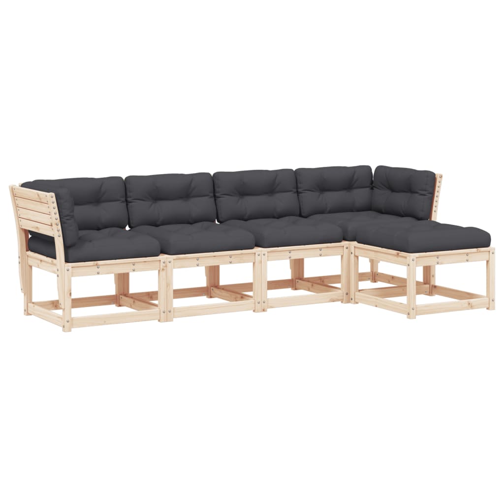 Set Divani Giardino 5 pz con Cuscini in Legno Massello di Pino - homemem39