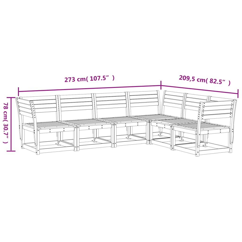 Set Divani da Giardino 6 pz Marrone Cera Legno Massello Pino | homemem39