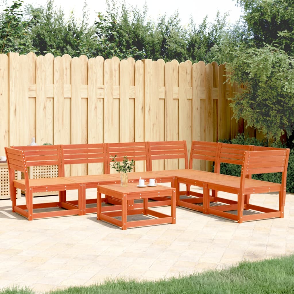 Set Divani da Giardino 6 pz Marrone Cera Legno Massello Pino - homemem39