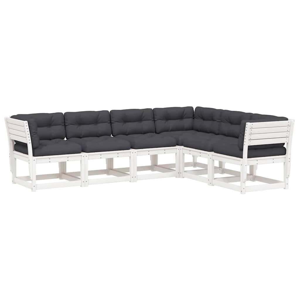 Set Divani Giardino 6pz con Cuscini Bianco Legno Massello Pino | homemem39