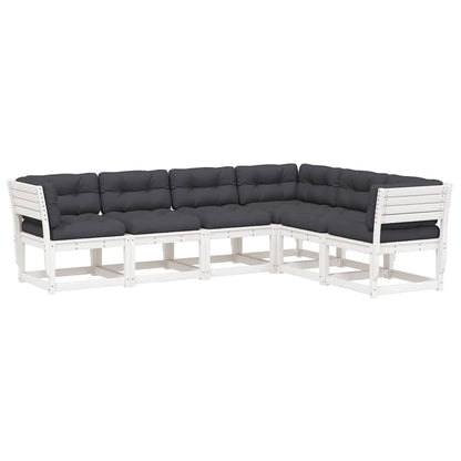 Set Divani Giardino 6pz con Cuscini Bianco Legno Massello Pino | homemem39