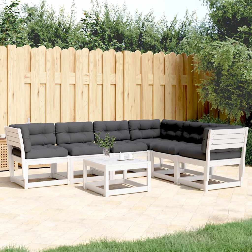 Set Divani Giardino 6pz con Cuscini Bianco Legno Massello Pino | homemem39