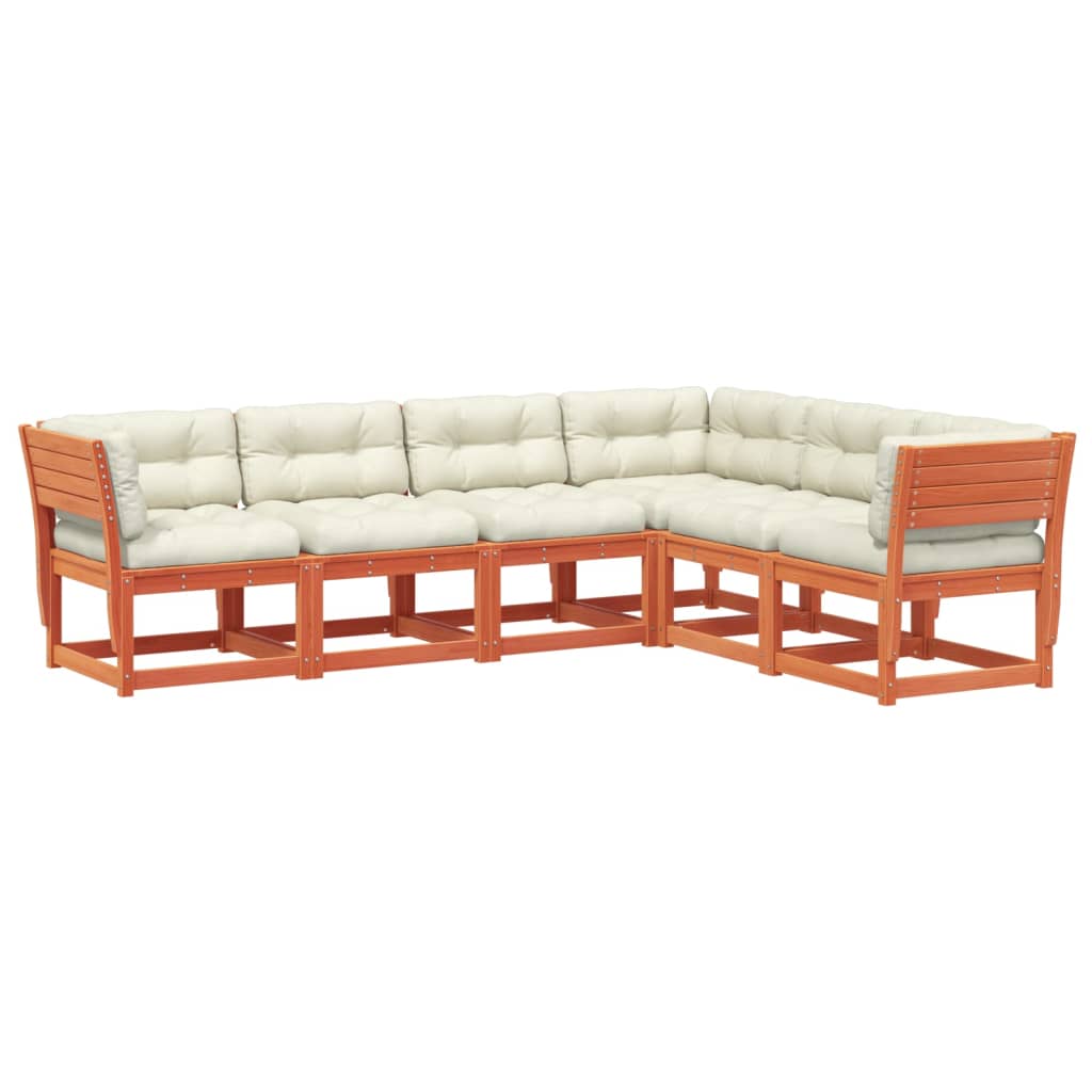 Set Divani Giardino 6pz con Cuscini Marrone Cera Massello Pino - homemem39