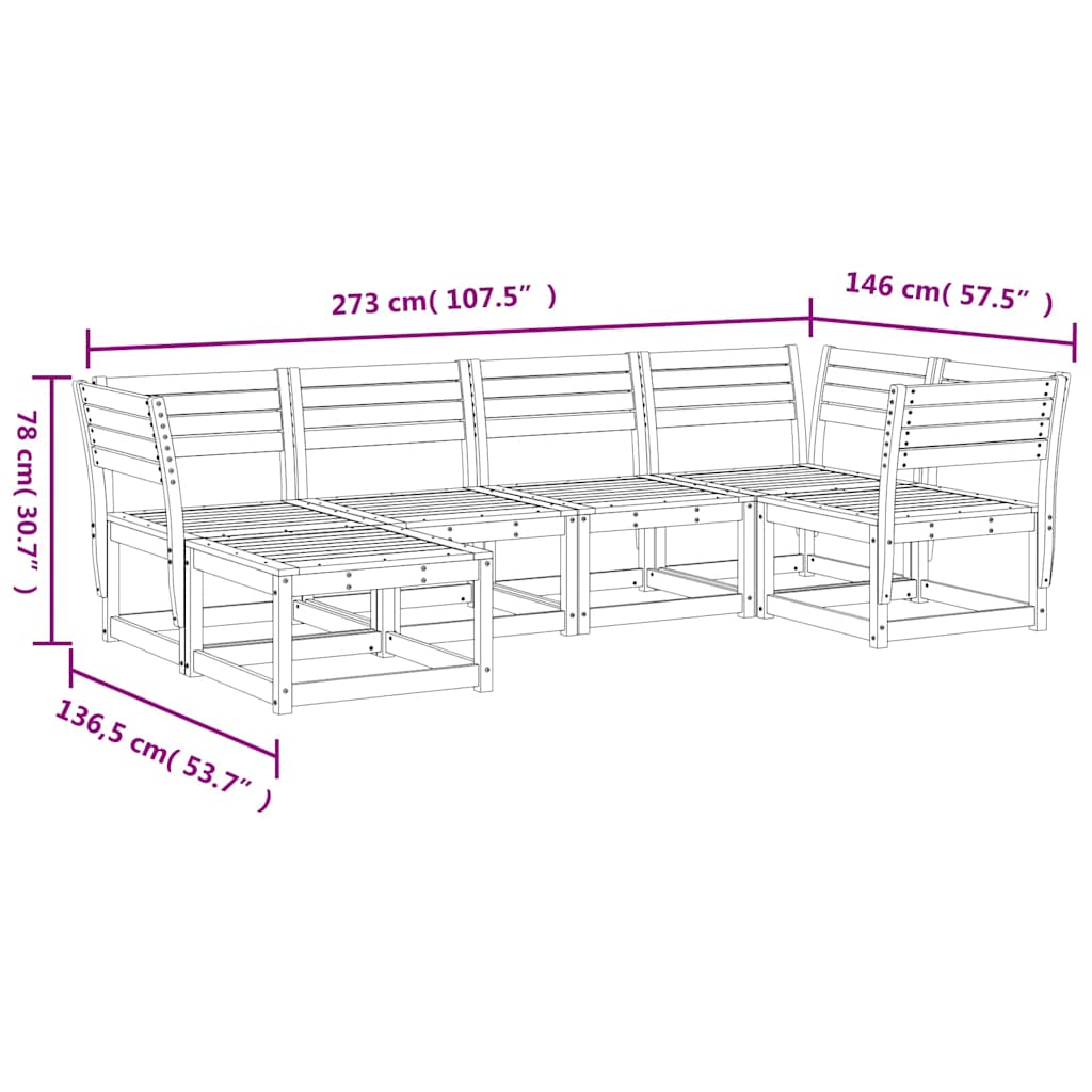 Set Divani da Giardino 6 pz Marrone Cera Legno Massello Pino | homemem39