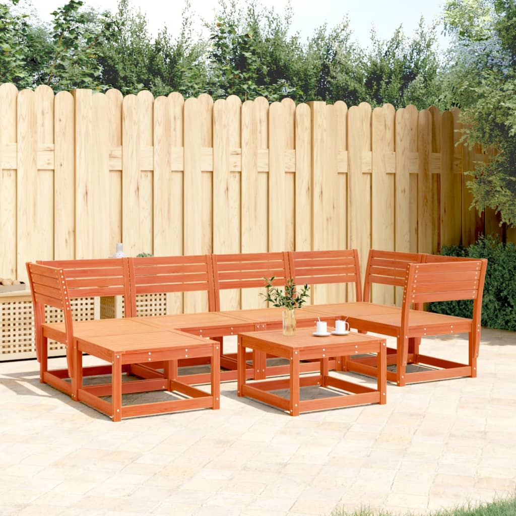 Set Divani da Giardino 6 pz Marrone Cera Legno Massello Pino | homemem39