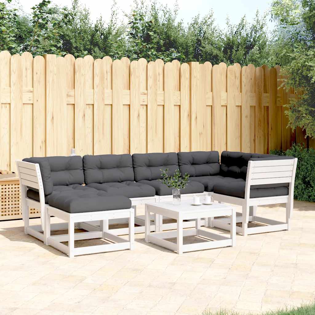 Set Divani Giardino 6pz con Cuscini Bianco Legno Massello Pino | homemem39
