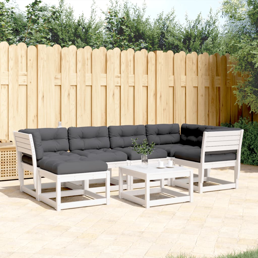 Set Divani Giardino 6pz con Cuscini Bianco Legno Massello Pino - homemem39