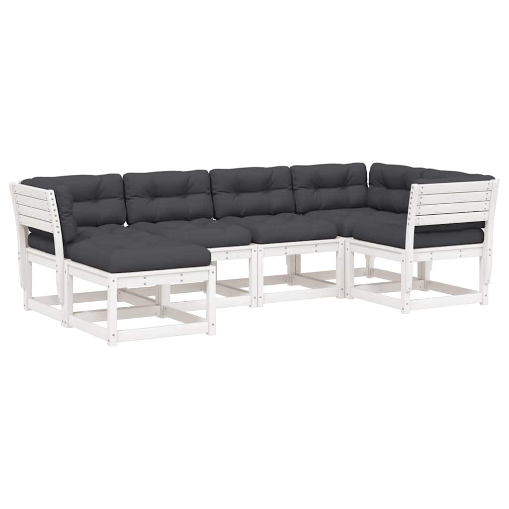 Set Divani Giardino 6pz con Cuscini Bianco Legno Massello Pino | homemem39