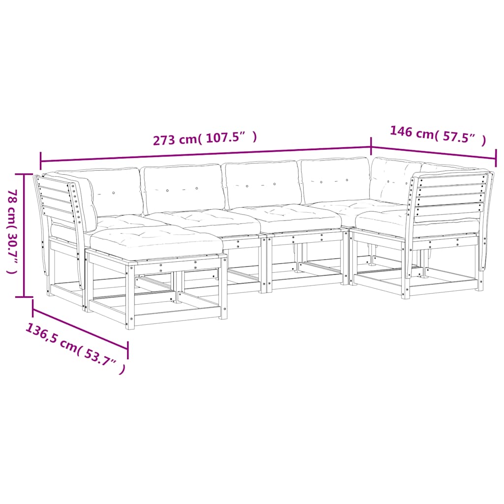 Set Divani Giardino 6pz con Cuscini Bianco Legno Massello Pino | homemem39