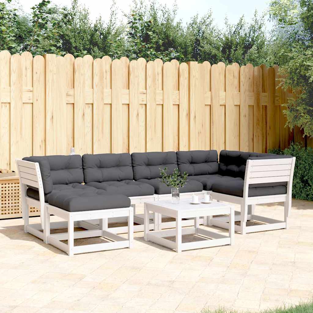 Set Divani Giardino 6pz con Cuscini Bianco Legno Massello Pino | homemem39
