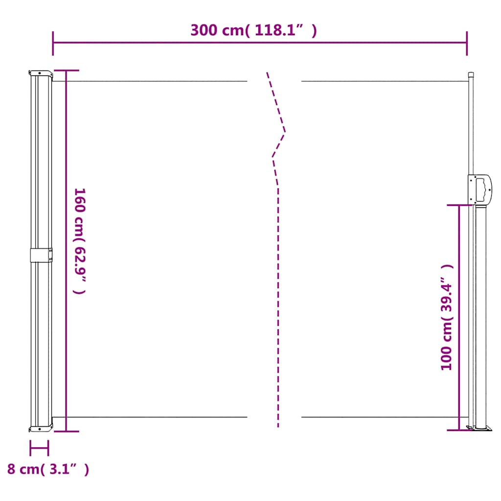 Tenda da Sole Laterale Retrattile Nera 160x300 cm | homemem39