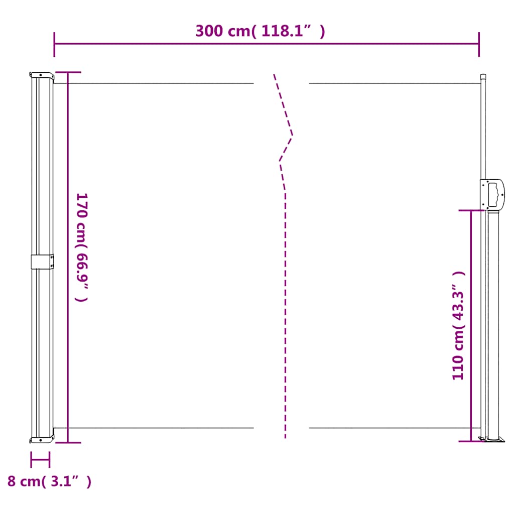 Tenda Laterale Retrattile Bianco 170x300 cm | homemem39