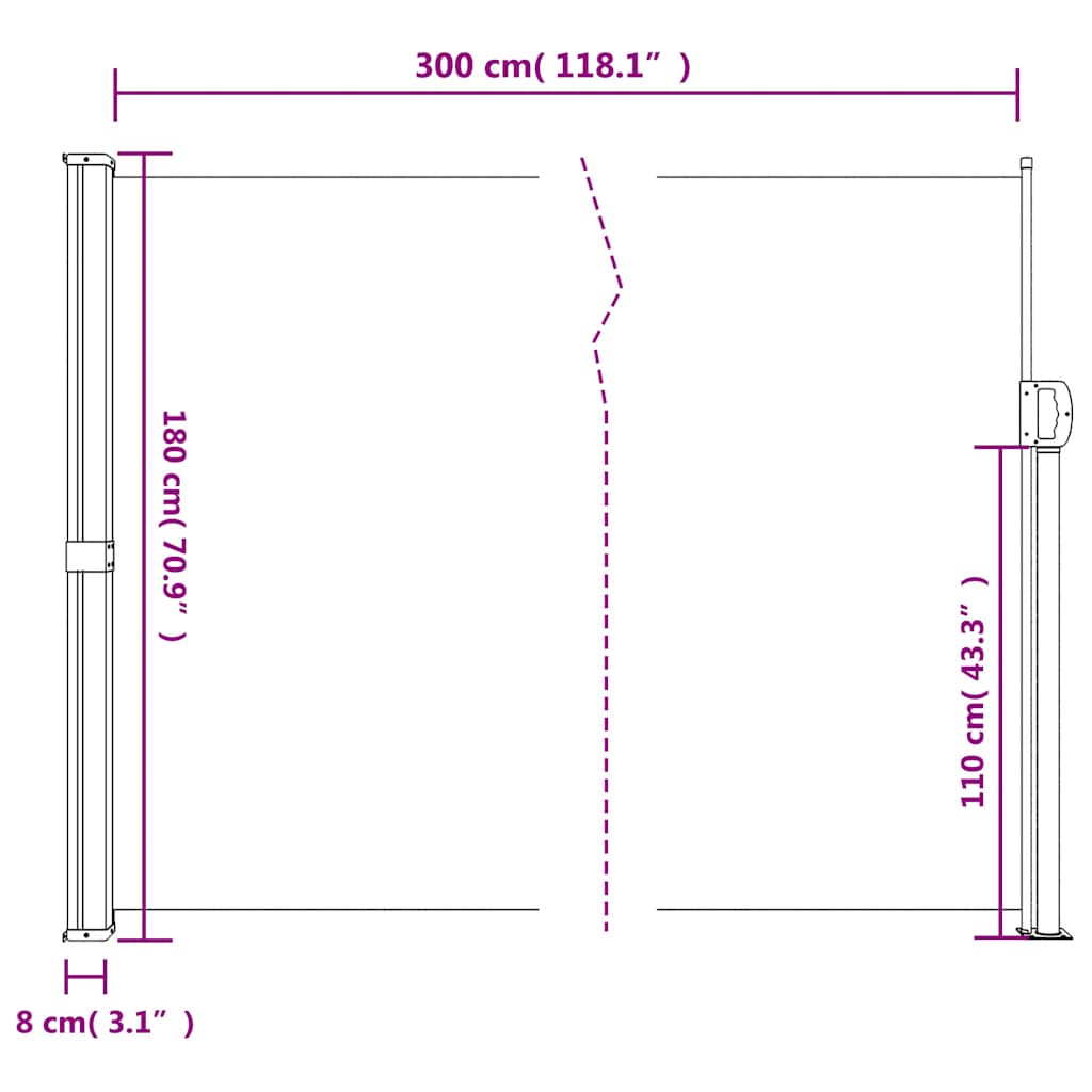 Tenda da Sole Laterale Retrattile Bianco 180x300 cm | homemem39
