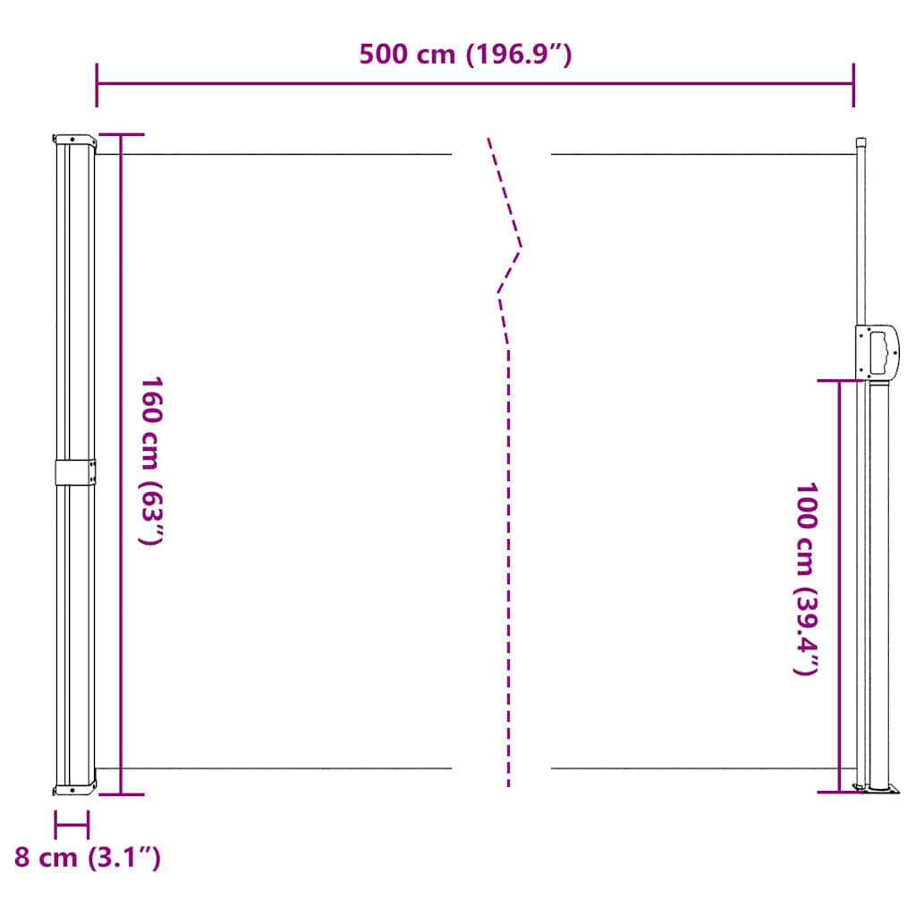 Tenda da Sole Laterale Retrattile Crema 160x500 cm | homemem39