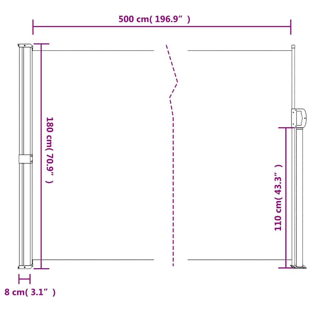 Tenda da Sole Laterale Retrattile Marrone 180x500 cm | homemem39