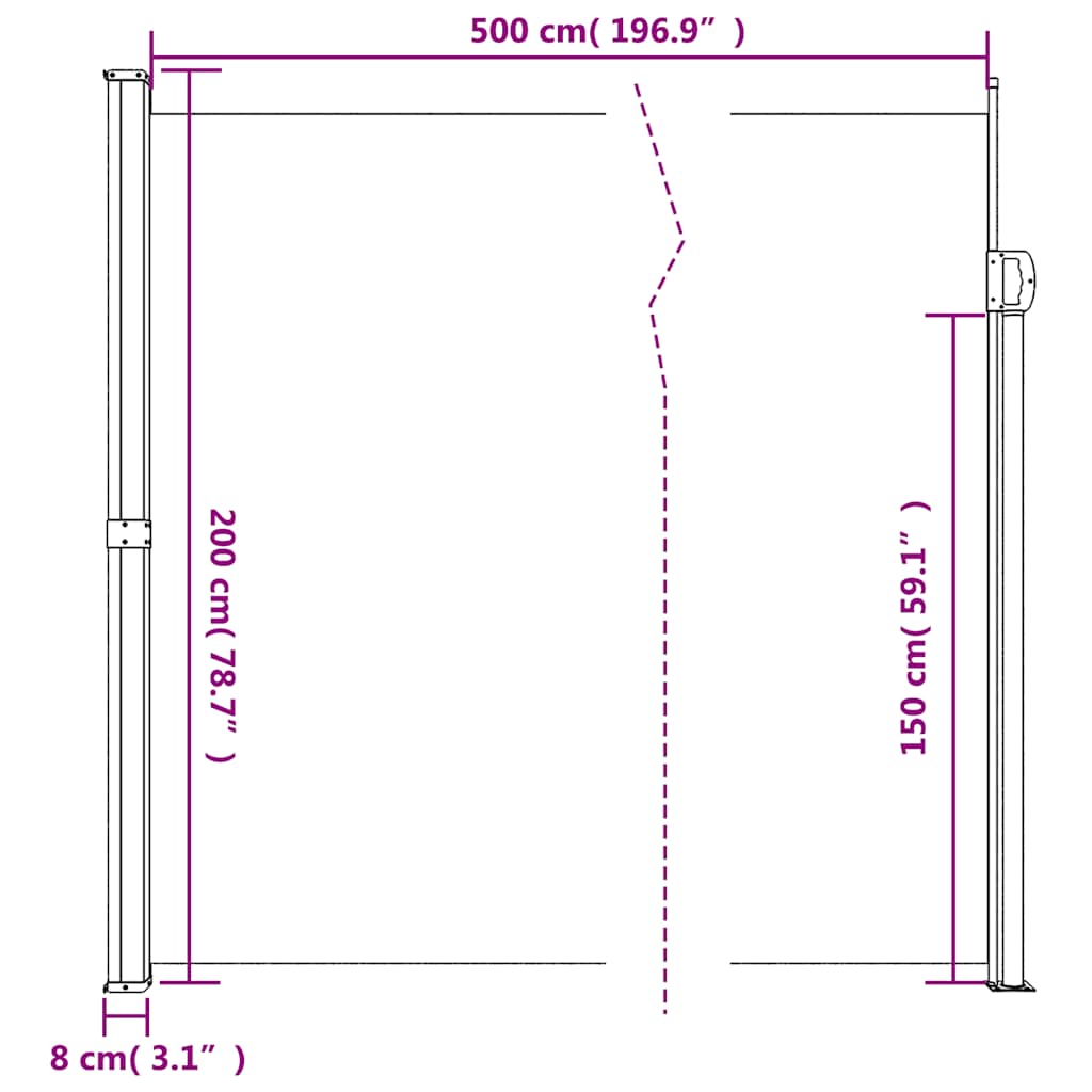 Tenda da Sole Laterale Retrattile Verde Scuro 200x500 cm | homemem39