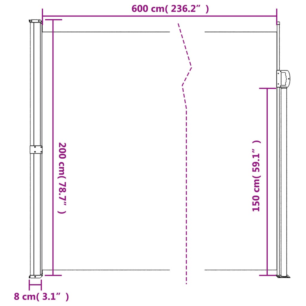 Tenda da Sole Laterale Retrattile Blu 200x600 cm - homemem39