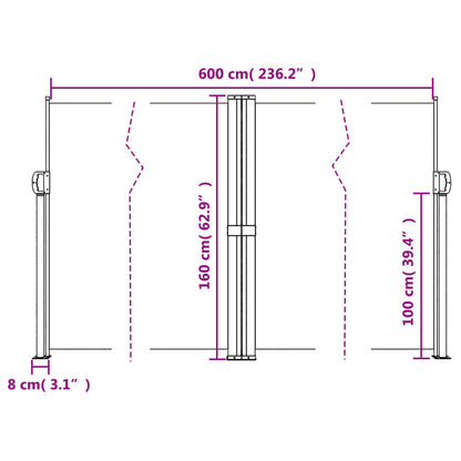 Tenda da Sole Laterale Retrattile Crema 160x600 cm | homemem39