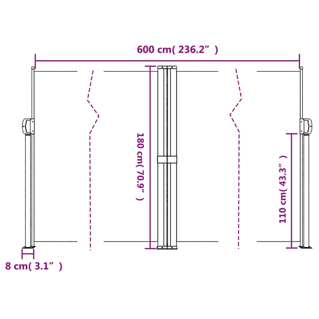 Tenda da Sole Laterale Retrattile Crema 180x600 cm - homemem39