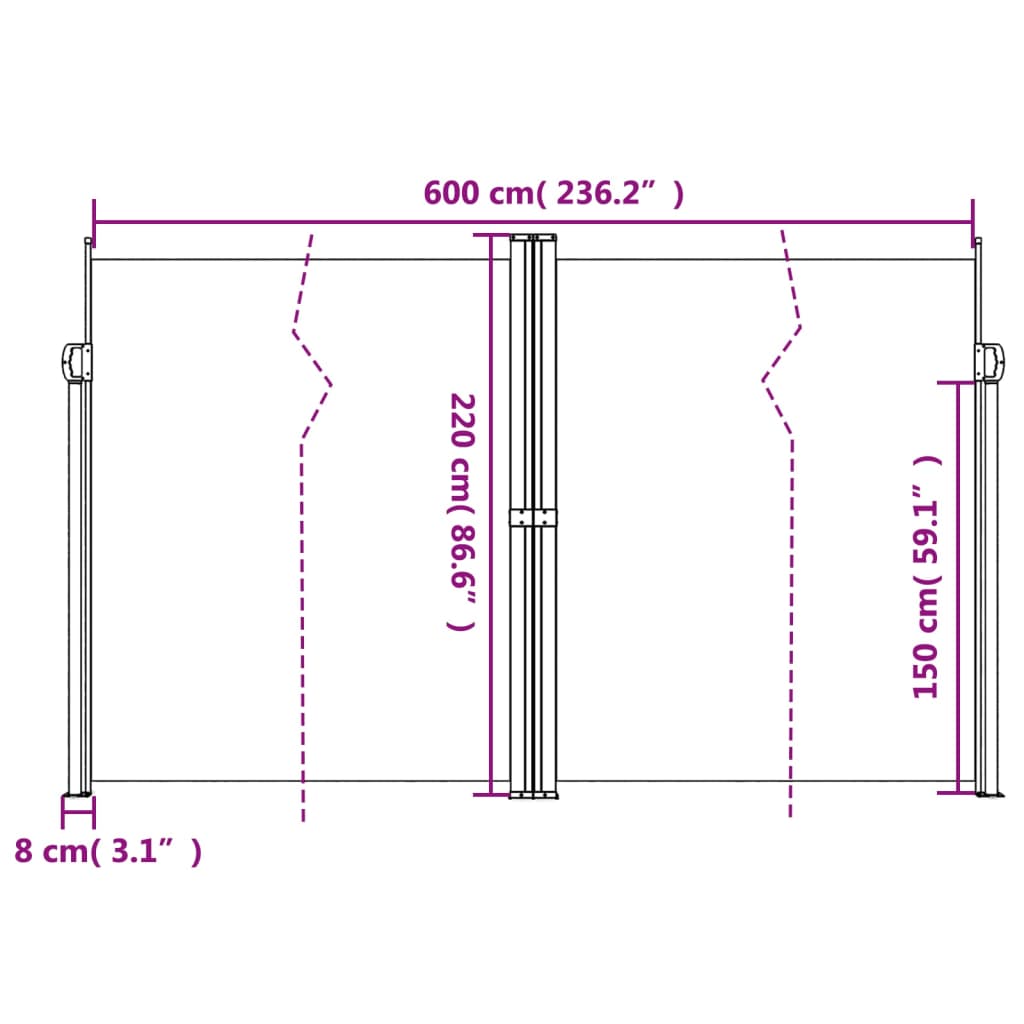Tenda da Sole Laterale Retrattile Nera 220x600 cm | homemem39