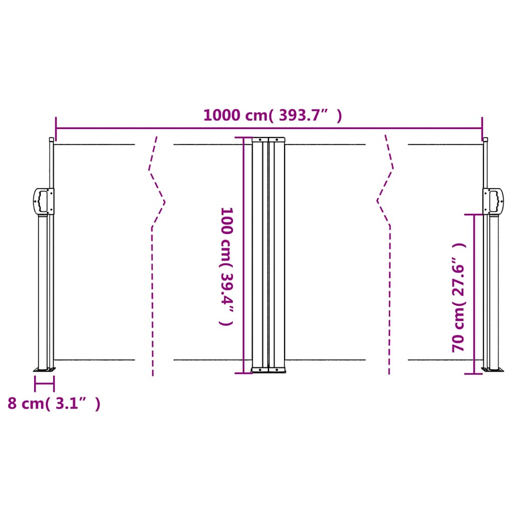 Tenda da Sole Laterale Retrattile Nera 100x1000 cm | homemem39