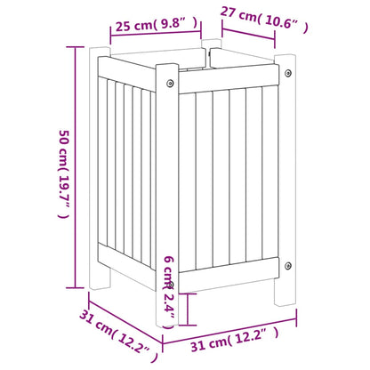 Fioriera Giardino con Rivestimento 31x31x50 cm Massello Acacia