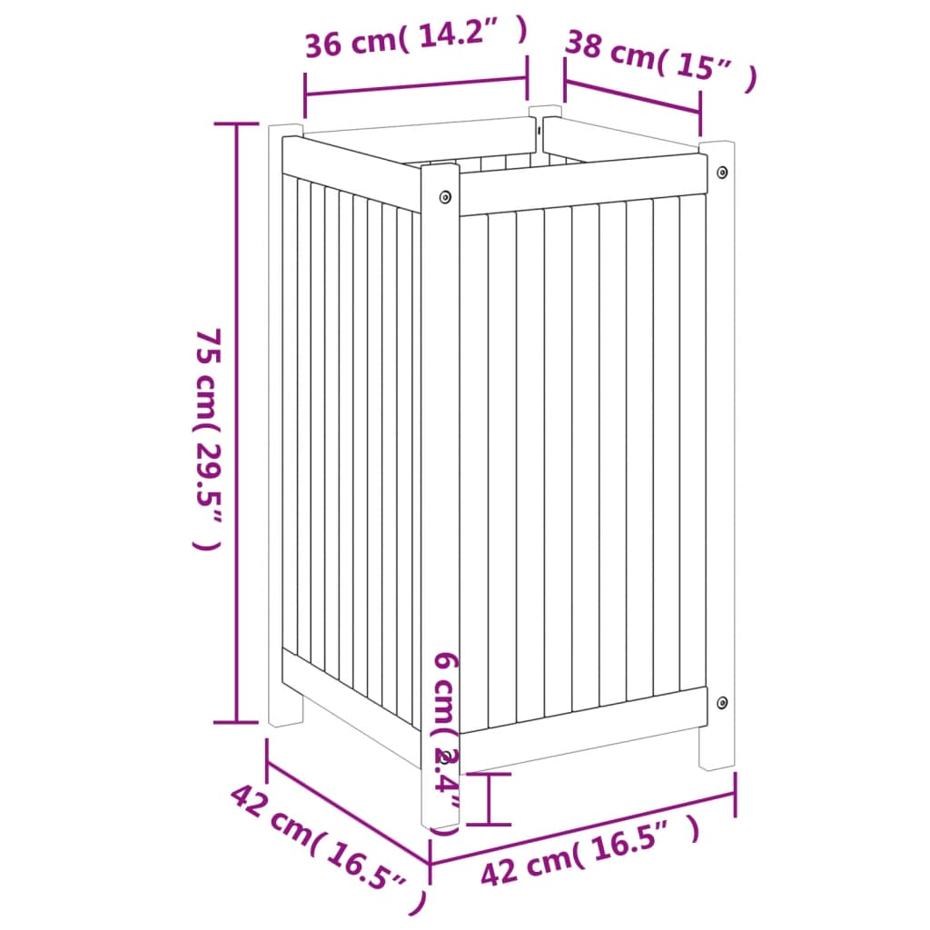 Fioriera Giardino con Rivestimento 42x42x75 cm Massello Acacia | homemem39