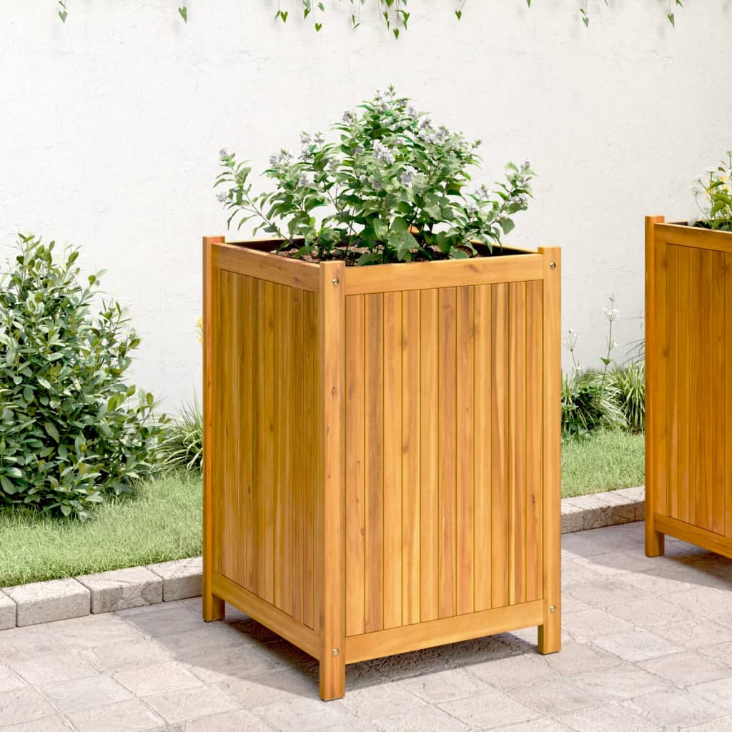 Fioriera Giardino con Rivestimento 50x50x75 cm Massello Acacia | homemem39