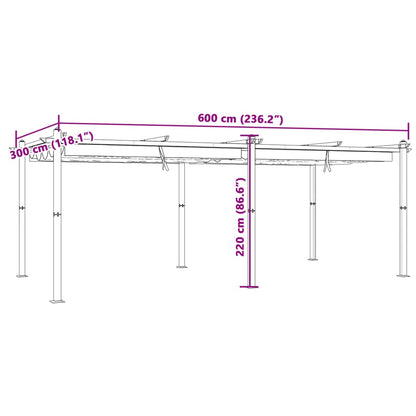 Gazebo Giardino con Tetto Retrattile Antracite 3x6 m Alluminio | homemem39