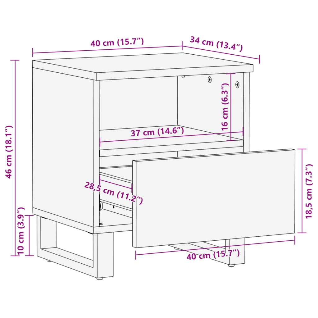 Comodini 2pz 40x34x46 cm in Legno Massello di Mango | homemem39