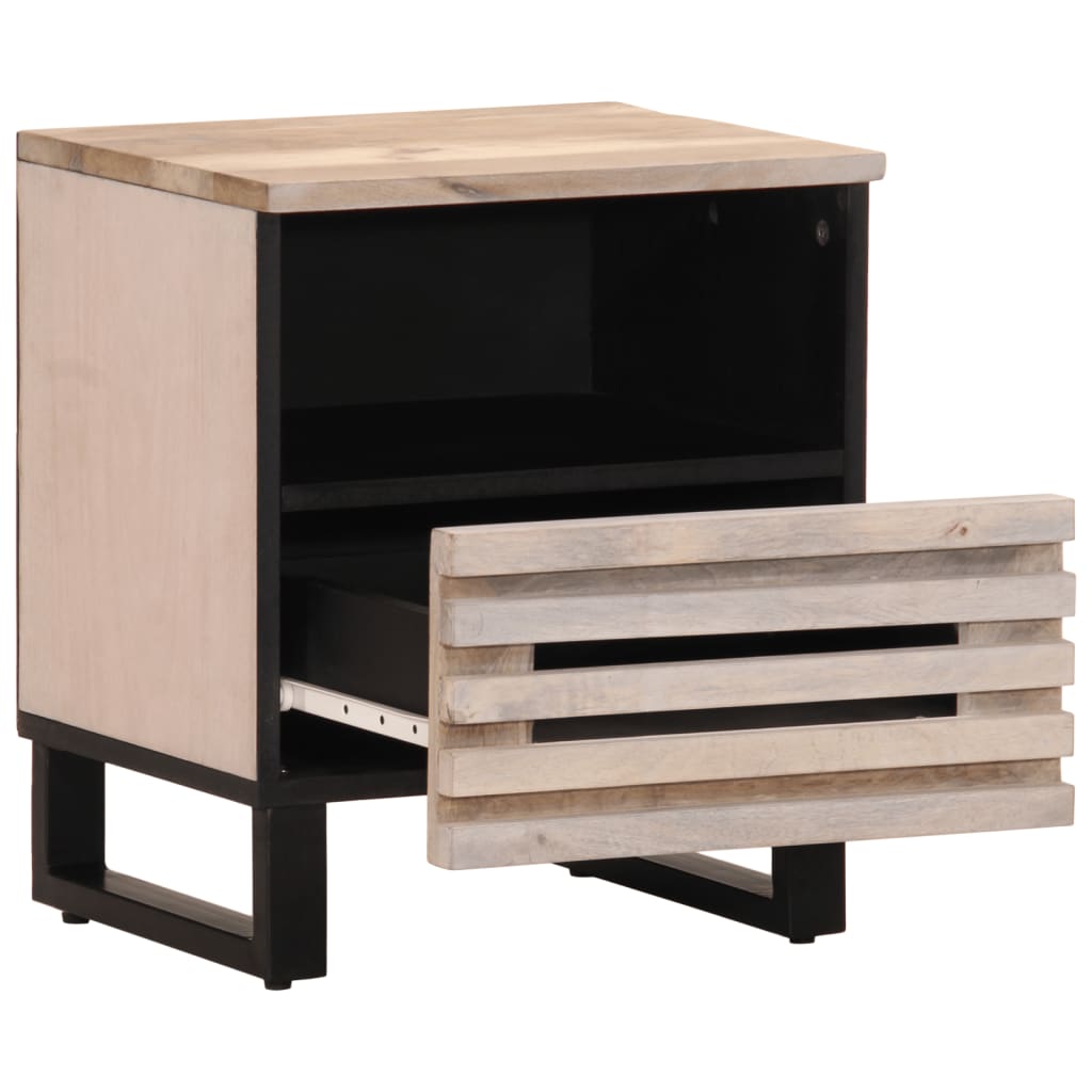 Comodino 40x34x46 cm in Legno Massello di Mango Sbiancato - homemem39