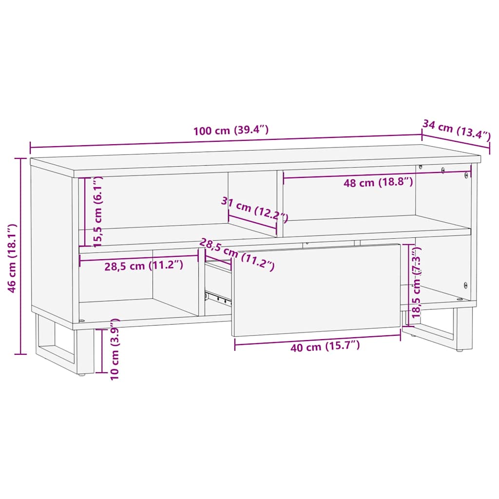 Mobile Porta TV Marrone 100x34x46 cm in Legno di Mango - homemem39