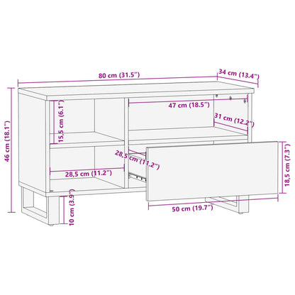 Mobile Porta TV 80x34x46 cm in Legno Massello di Mango Grezzo