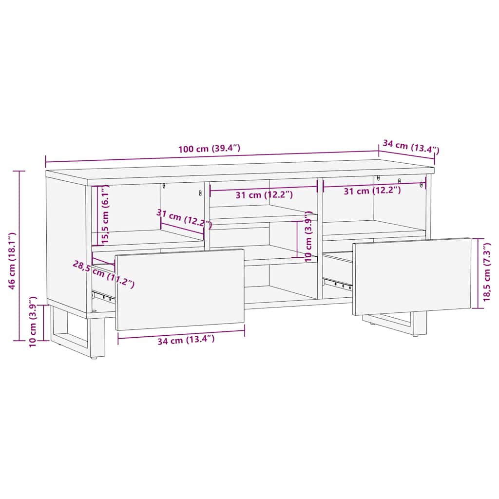 Mobile Porta TV Marrone 100x34x46 cm in Legno di Mango - homemem39