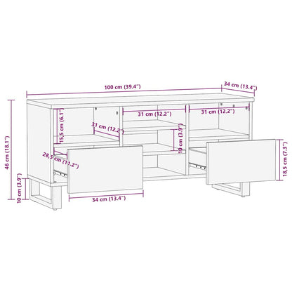 Mobile Porta TV Marrone 100x34x46 cm in Legno di Mango - homemem39